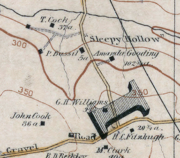 Detail of a map of Fairfax County by Griffith Morgan Hopkins showing Sleepy Hollow Farm.