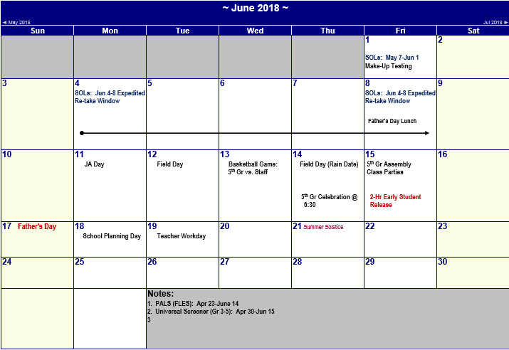 SOL Testing Schedule June